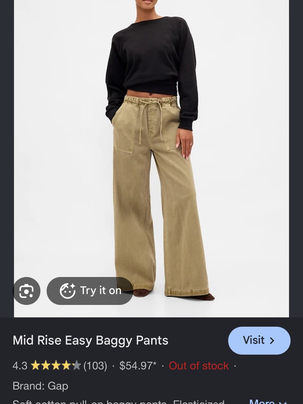 GAP Olive Wide-Leg Mid-Rise Pull-On Pants